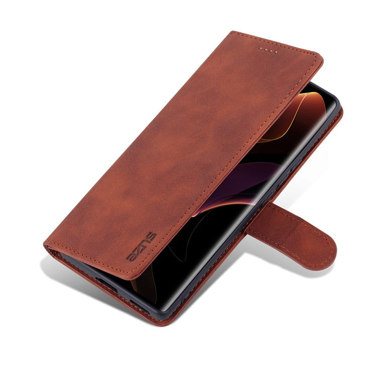 AZNS for Honor 60 Well-protected Anti-fall PU Leather Wallet Stand Mobile Phone Case Cover - Brown