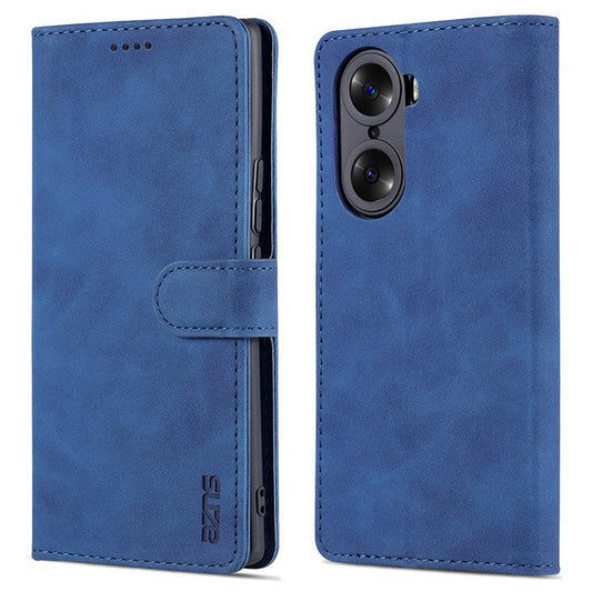 AZNS for Honor 60 Well-protected Anti-fall PU Leather Wallet Stand Mobile Phone Case Cover - Blue