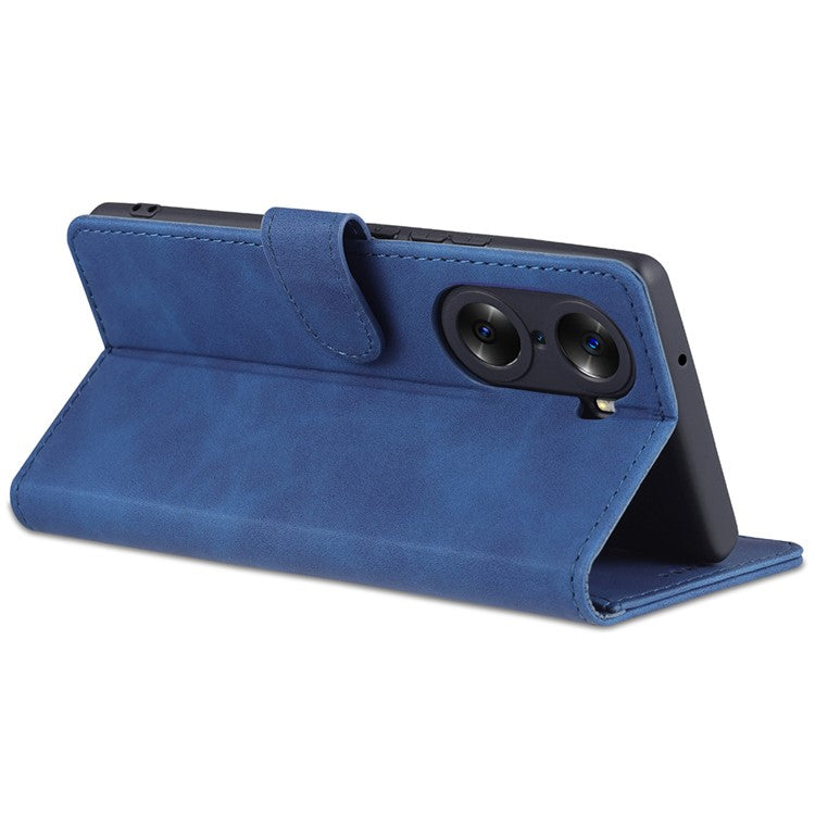 AZNS for Honor 60 Well-protected Anti-fall PU Leather Wallet Stand Mobile Phone Case Cover - Blue