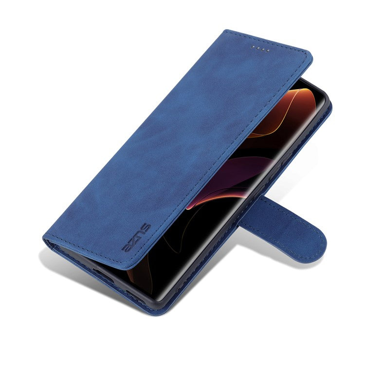 AZNS for Honor 60 Well-protected Anti-fall PU Leather Wallet Stand Mobile Phone Case Cover - Blue