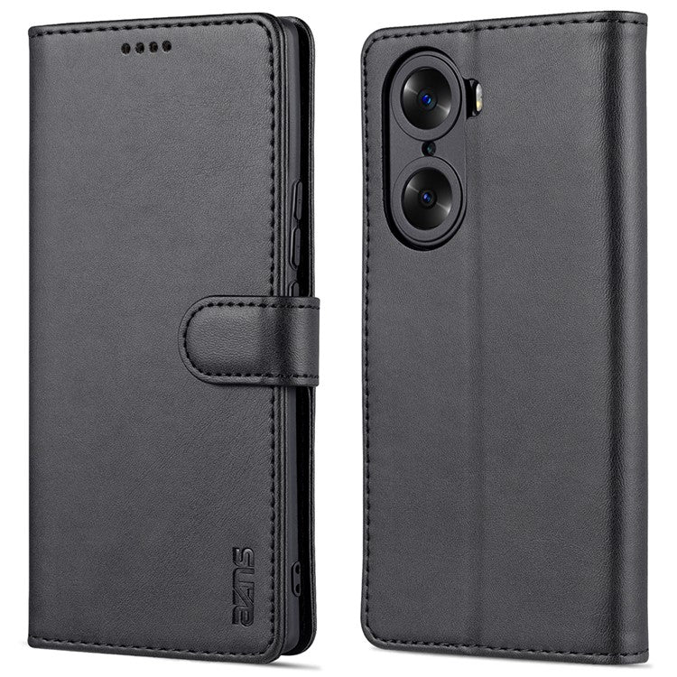 AZNS for Honor 60 Pro Dual-sided Magnetic Clasp Anti-drop PU Leather Wallet Stand Cell Phone Case Cover - Black