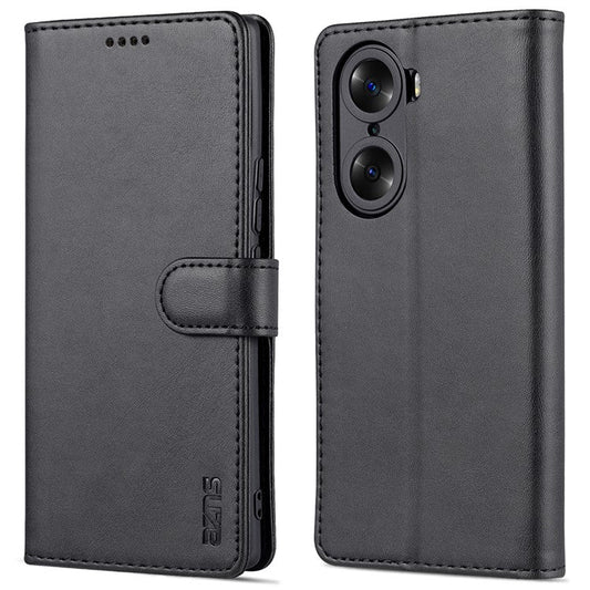 AZNS for Honor 60 Pro Dual-sided Magnetic Clasp Anti-drop PU Leather Wallet Stand Cell Phone Case Cover - Black