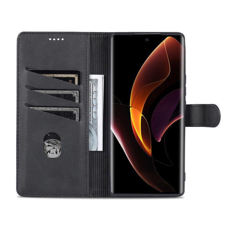 AZNS for Honor 60 Pro Dual-sided Magnetic Clasp Anti-drop PU Leather Wallet Stand Cell Phone Case Cover - Black