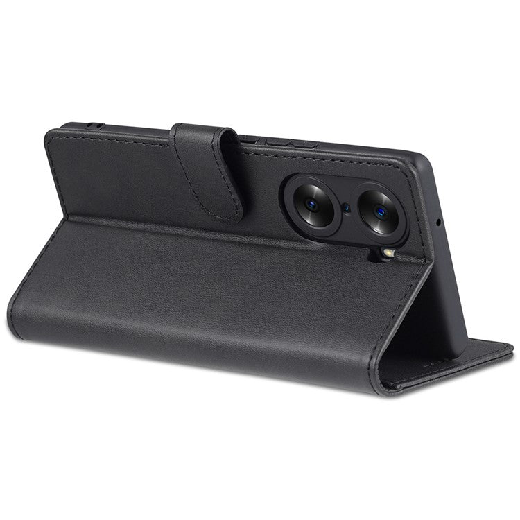 AZNS for Honor 60 Pro Dual-sided Magnetic Clasp Anti-drop PU Leather Wallet Stand Cell Phone Case Cover - Black