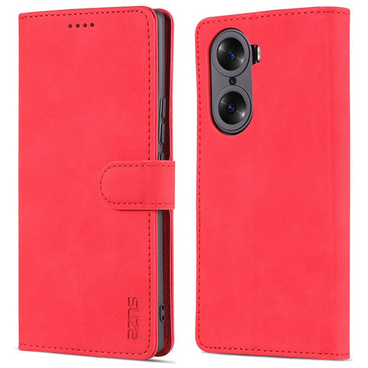 AZNS for Honor 60 Pro Dual-sided Magnetic Clasp Anti-drop PU Leather Wallet Stand Cell Phone Case Cover - Red