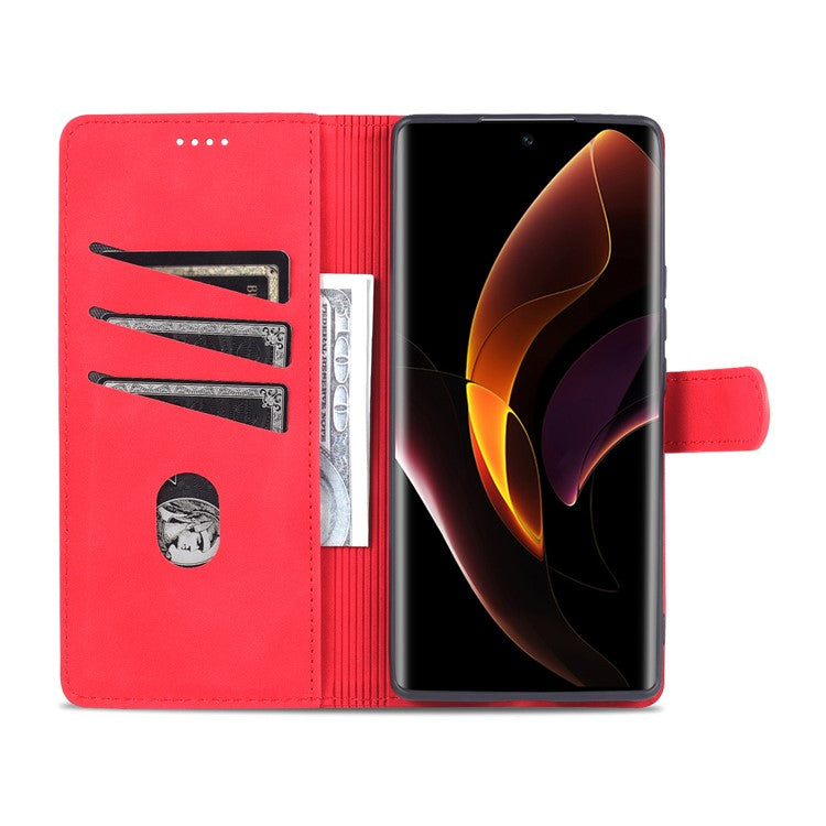 AZNS for Honor 60 Pro Dual-sided Magnetic Clasp Anti-drop PU Leather Wallet Stand Cell Phone Case Cover - Red