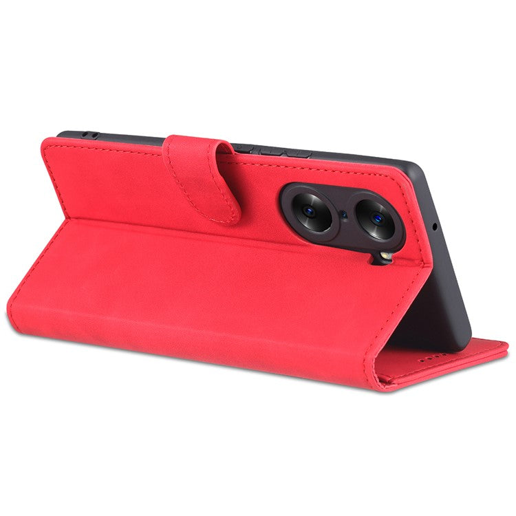 AZNS for Honor 60 Pro Dual-sided Magnetic Clasp Anti-drop PU Leather Wallet Stand Cell Phone Case Cover - Red