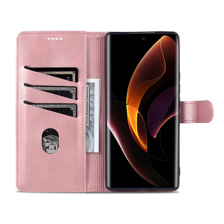 AZNS for Honor 60 Pro Dual-sided Magnetic Clasp Anti-drop PU Leather Wallet Stand Cell Phone Case Cover - Rose Gold