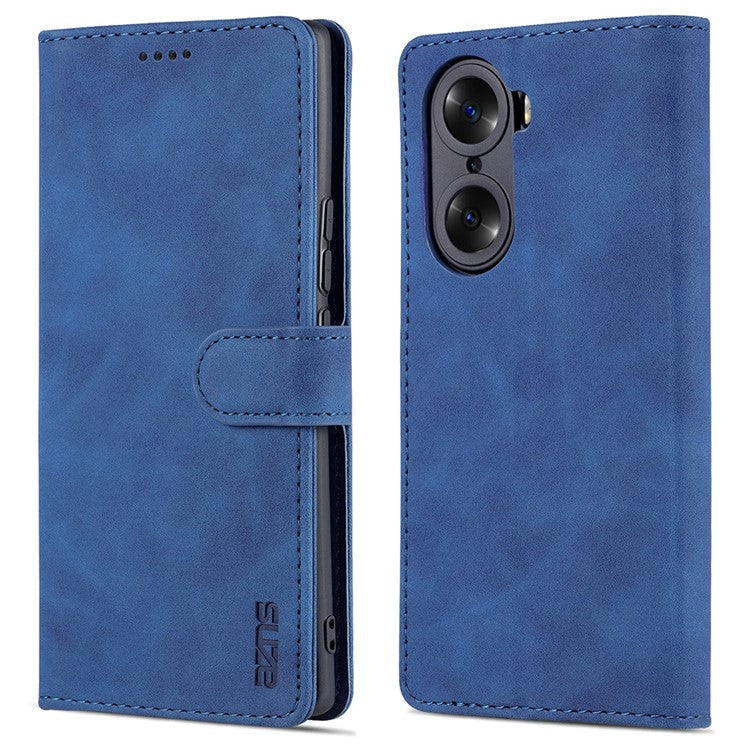 AZNS for Honor 60 Pro Dual-sided Magnetic Clasp Anti-drop PU Leather Wallet Stand Cell Phone Case Cover - Blue