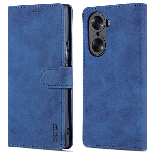 AZNS for Honor 60 Pro Dual-sided Magnetic Clasp Anti-drop PU Leather Wallet Stand Cell Phone Case Cover - Blue