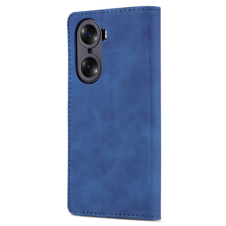 AZNS for Honor 60 Pro Dual-sided Magnetic Clasp Anti-drop PU Leather Wallet Stand Cell Phone Case Cover - Blue