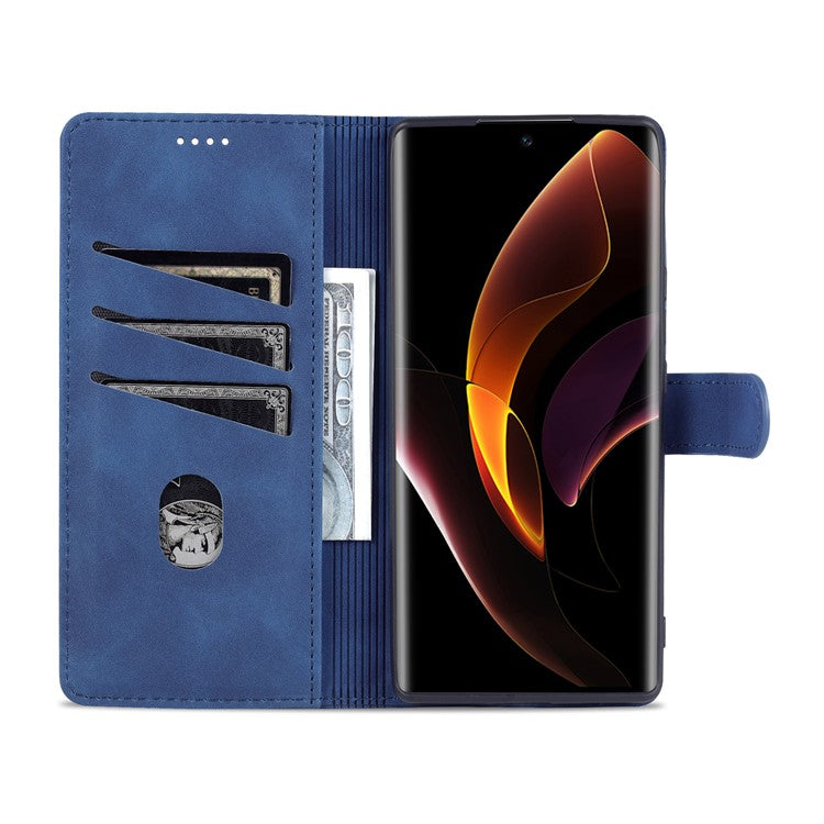 AZNS for Honor 60 Pro Dual-sided Magnetic Clasp Anti-drop PU Leather Wallet Stand Cell Phone Case Cover - Blue