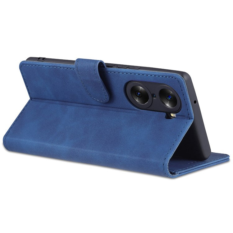 AZNS for Honor 60 Pro Dual-sided Magnetic Clasp Anti-drop PU Leather Wallet Stand Cell Phone Case Cover - Blue