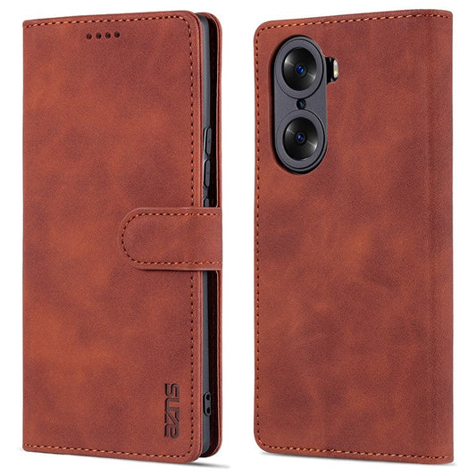 AZNS for Honor 60 Pro Dual-sided Magnetic Clasp Anti-drop PU Leather Wallet Stand Cell Phone Case Cover - Brown