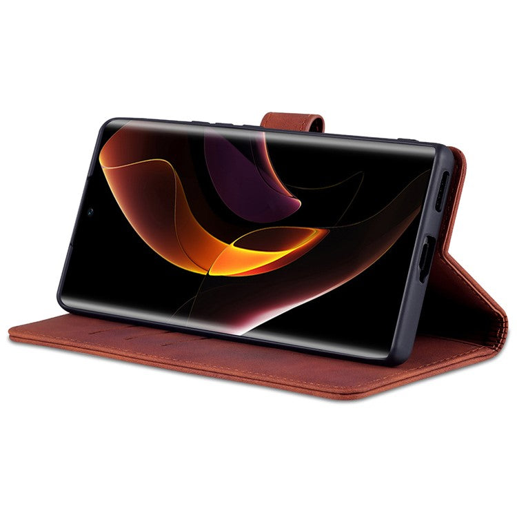 AZNS for Honor 60 Pro Dual-sided Magnetic Clasp Anti-drop PU Leather Wallet Stand Cell Phone Case Cover - Brown
