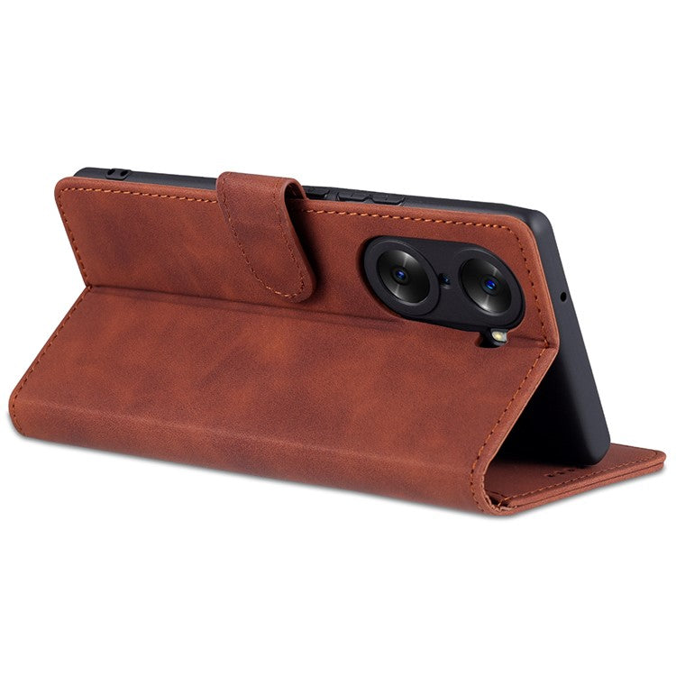 AZNS for Honor 60 Pro Dual-sided Magnetic Clasp Anti-drop PU Leather Wallet Stand Cell Phone Case Cover - Brown