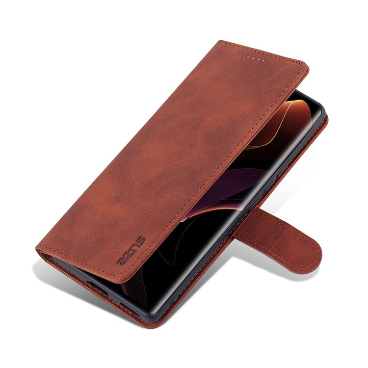 AZNS for Honor 60 Pro Dual-sided Magnetic Clasp Anti-drop PU Leather Wallet Stand Cell Phone Case Cover - Brown