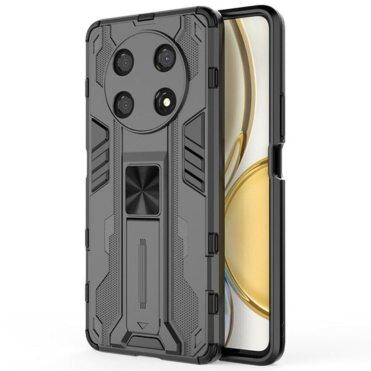 For Honor X30 / X9 5G / Magic 4 Lite 5G Shockproof Soft TPU Hard PC Mobile Phone Case Shell with Kickstand - Black