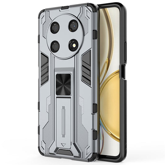 For Honor X30 / X9 5G / Magic 4 Lite 5G Shockproof Soft TPU Hard PC Mobile Phone Case Shell with Kickstand - Grey