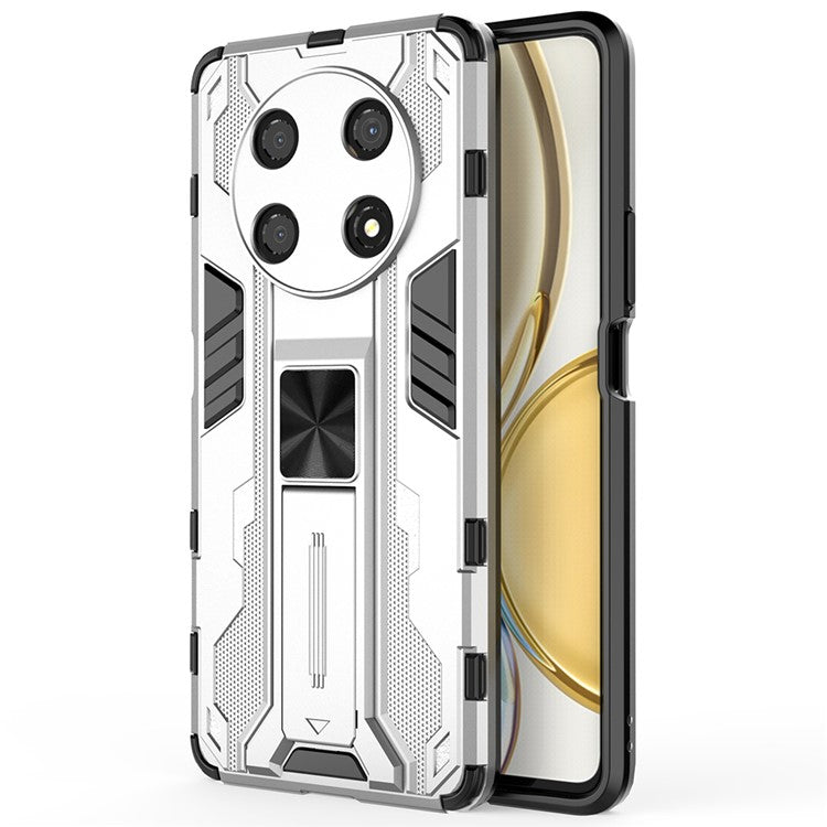 For Honor X30 / X9 5G / Magic 4 Lite 5G Shockproof Soft TPU Hard PC Mobile Phone Case Shell with Kickstand - Silver