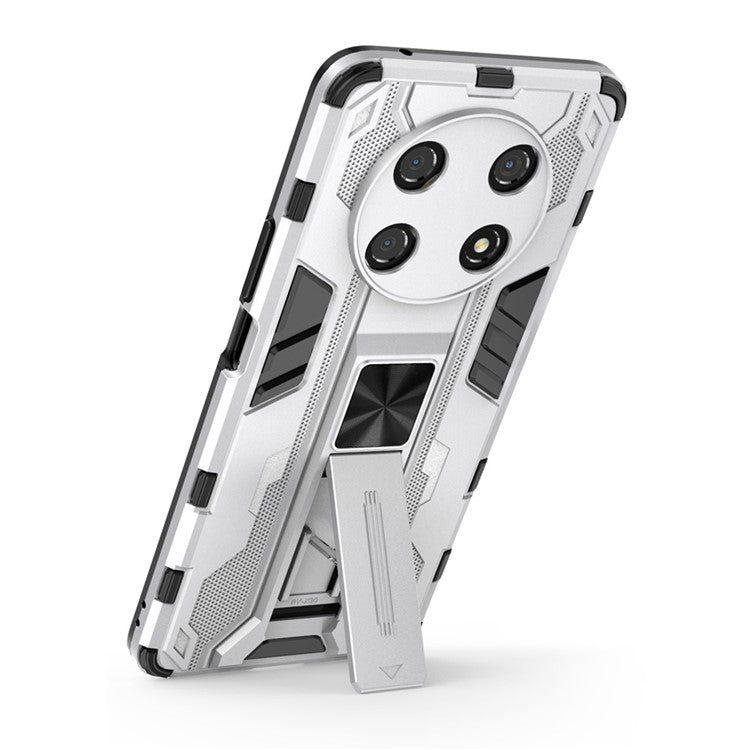 For Honor X30 / X9 5G / Magic 4 Lite 5G Shockproof Soft TPU Hard PC Mobile Phone Case Shell with Kickstand - Silver