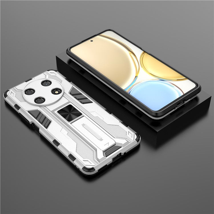 For Honor X30 / X9 5G / Magic 4 Lite 5G Shockproof Soft TPU Hard PC Mobile Phone Case Shell with Kickstand - Silver