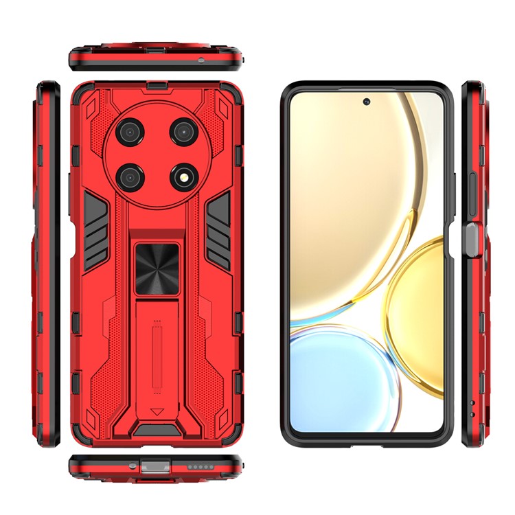 For Honor X30 / X9 5G / Magic 4 Lite 5G Shockproof Soft TPU Hard PC Mobile Phone Case Shell with Kickstand - Red