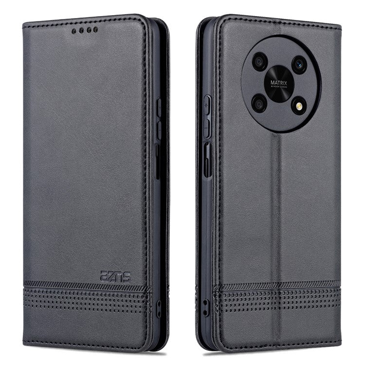 AZNS For Honor X30 / X9 5G / Magic 4 Lite 5G Magnetic Auto-absorbed Textured PU Leather Wallet Stand Protective Phone Case Cover - Black