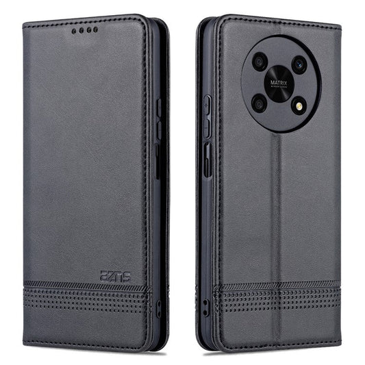AZNS For Honor X30 / X9 5G / Magic 4 Lite 5G Magnetic Auto-absorbed Textured PU Leather Wallet Stand Protective Phone Case Cover - Black