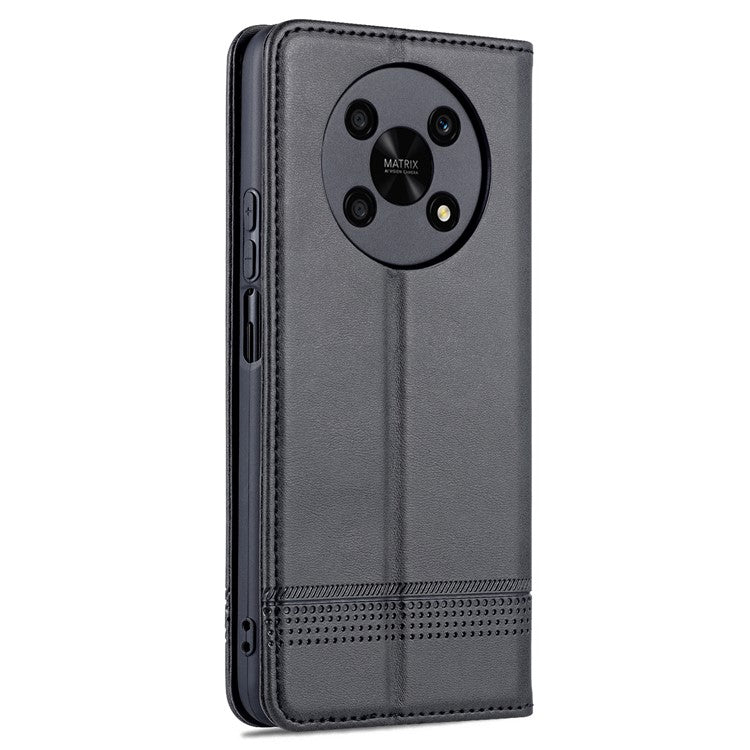 AZNS For Honor X30 / X9 5G / Magic 4 Lite 5G Magnetic Auto-absorbed Textured PU Leather Wallet Stand Protective Phone Case Cover - Black