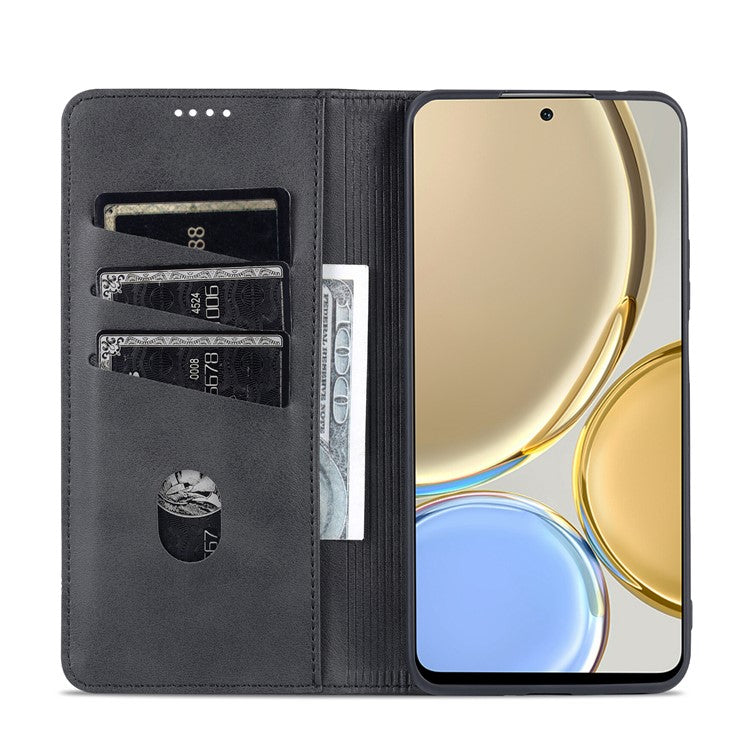 AZNS For Honor X30 / X9 5G / Magic 4 Lite 5G Magnetic Auto-absorbed Textured PU Leather Wallet Stand Protective Phone Case Cover - Black