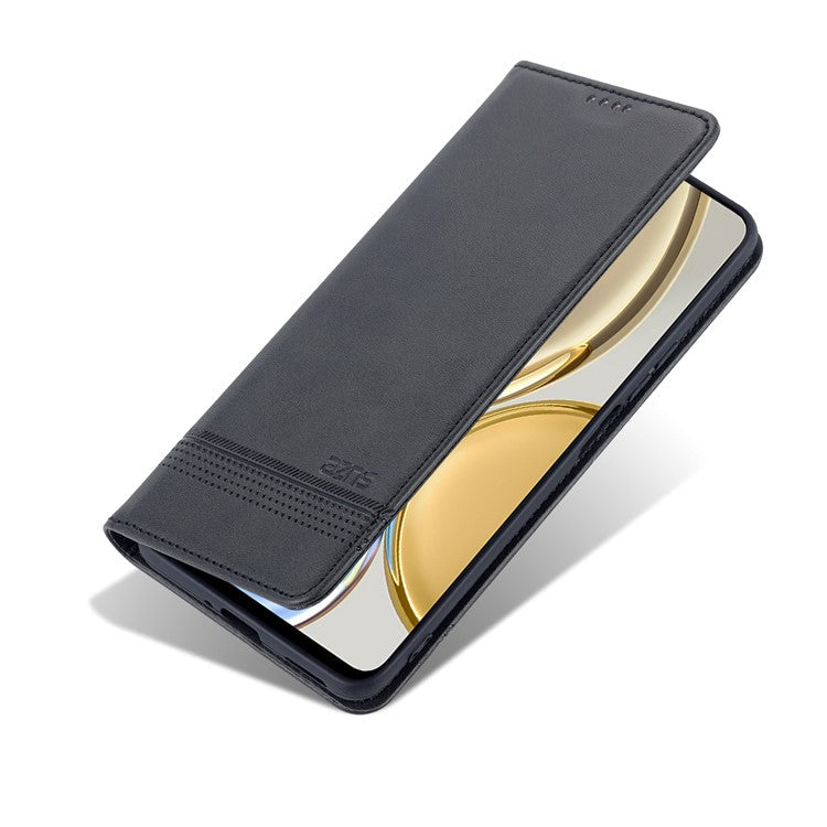 AZNS For Honor X30 / X9 5G / Magic 4 Lite 5G Magnetic Auto-absorbed Textured PU Leather Wallet Stand Protective Phone Case Cover - Black