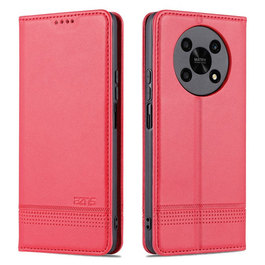 AZNS For Honor X30 / X9 5G / Magic 4 Lite 5G Magnetic Auto-absorbed Textured PU Leather Wallet Stand Protective Phone Case Cover - Red