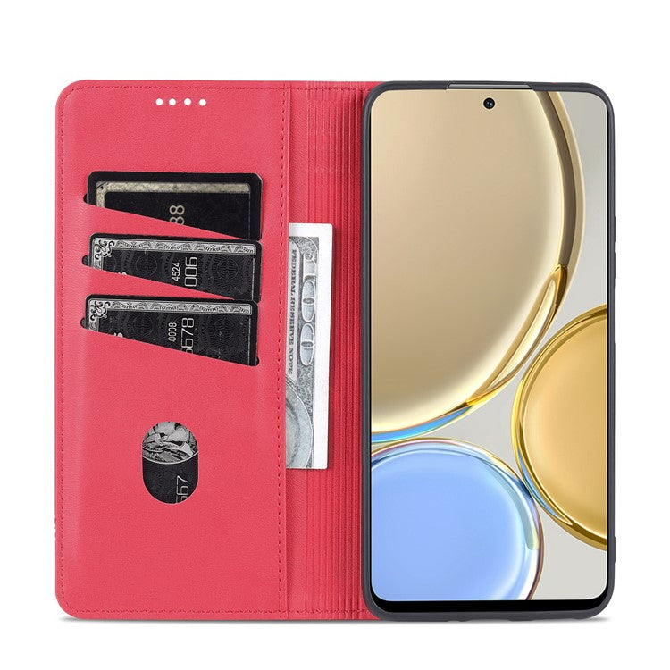 AZNS For Honor X30 / X9 5G / Magic 4 Lite 5G Magnetic Auto-absorbed Textured PU Leather Wallet Stand Protective Phone Case Cover - Red