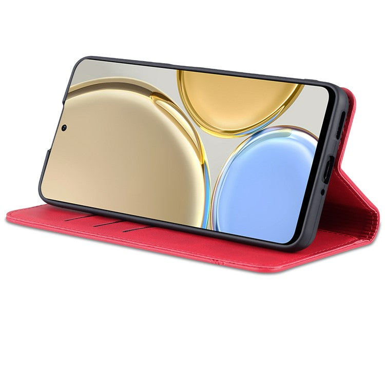 AZNS For Honor X30 / X9 5G / Magic 4 Lite 5G Magnetic Auto-absorbed Textured PU Leather Wallet Stand Protective Phone Case Cover - Red