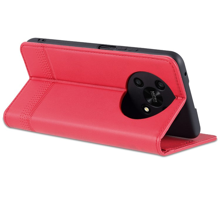AZNS For Honor X30 / X9 5G / Magic 4 Lite 5G Magnetic Auto-absorbed Textured PU Leather Wallet Stand Protective Phone Case Cover - Red