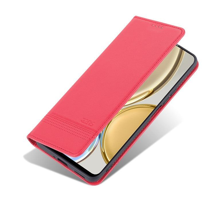 AZNS For Honor X30 / X9 5G / Magic 4 Lite 5G Magnetic Auto-absorbed Textured PU Leather Wallet Stand Protective Phone Case Cover - Red