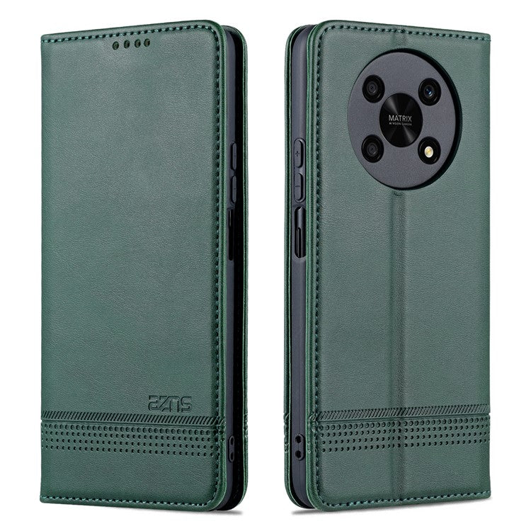 AZNS For Honor X30 / X9 5G / Magic 4 Lite 5G Magnetic Auto-absorbed Textured PU Leather Wallet Stand Protective Phone Case Cover - Green