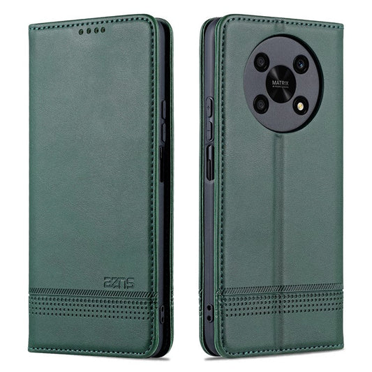 AZNS For Honor X30 / X9 5G / Magic 4 Lite 5G Magnetic Auto-absorbed Textured PU Leather Wallet Stand Protective Phone Case Cover - Green