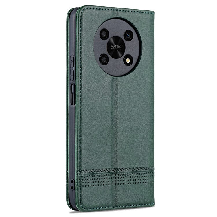 AZNS For Honor X30 / X9 5G / Magic 4 Lite 5G Magnetic Auto-absorbed Textured PU Leather Wallet Stand Protective Phone Case Cover - Green