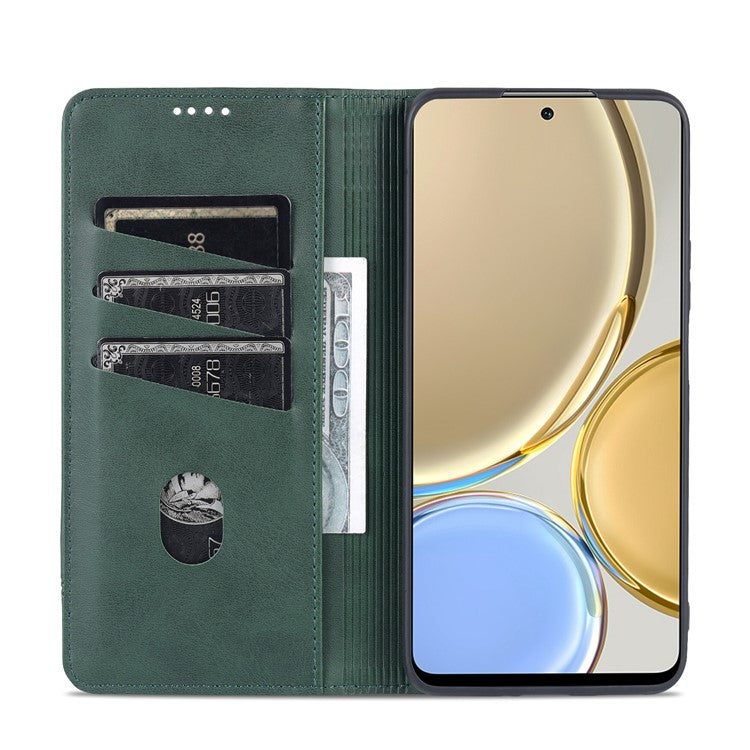 AZNS For Honor X30 / X9 5G / Magic 4 Lite 5G Magnetic Auto-absorbed Textured PU Leather Wallet Stand Protective Phone Case Cover - Green