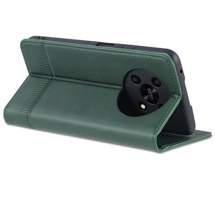AZNS For Honor X30 / X9 5G / Magic 4 Lite 5G Magnetic Auto-absorbed Textured PU Leather Wallet Stand Protective Phone Case Cover - Green