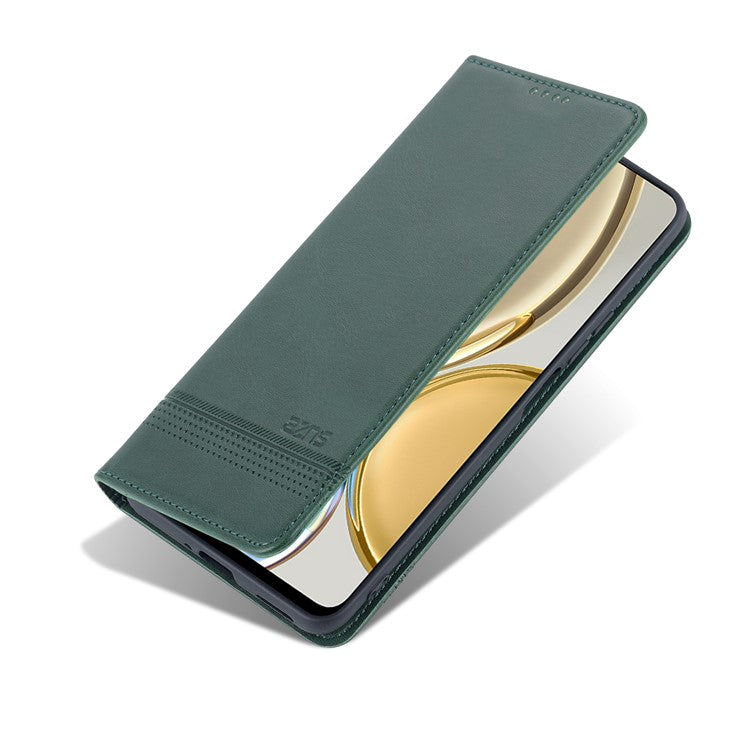 AZNS For Honor X30 / X9 5G / Magic 4 Lite 5G Magnetic Auto-absorbed Textured PU Leather Wallet Stand Protective Phone Case Cover - Green