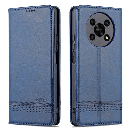 AZNS For Honor X30 / X9 5G / Magic 4 Lite 5G Magnetic Auto-absorbed Textured PU Leather Wallet Stand Protective Phone Case Cover - Blue