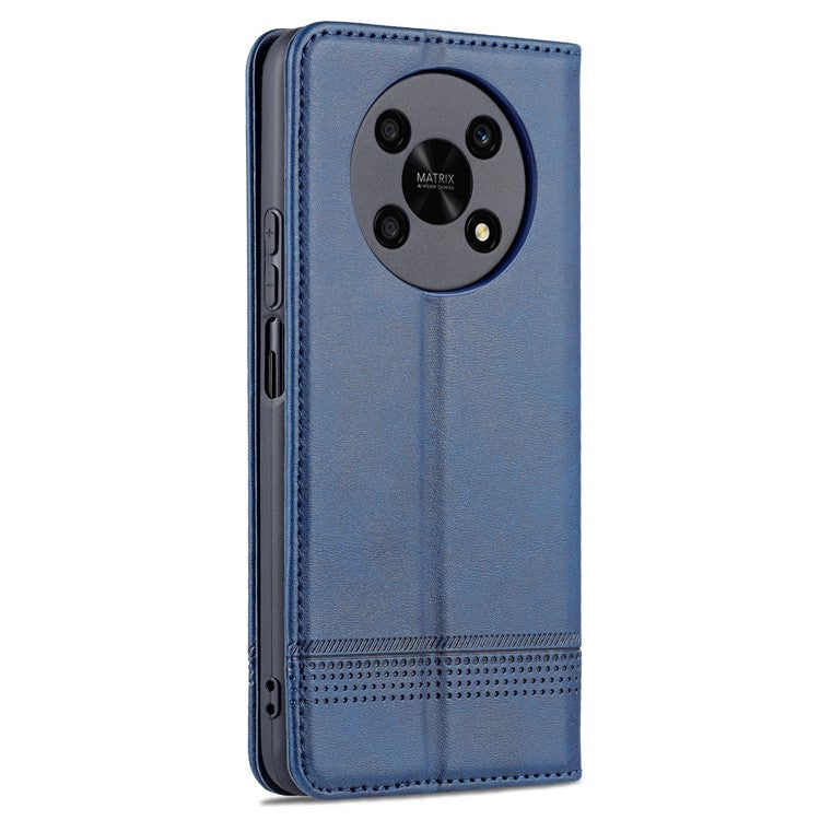 AZNS For Honor X30 / X9 5G / Magic 4 Lite 5G Magnetic Auto-absorbed Textured PU Leather Wallet Stand Protective Phone Case Cover - Blue