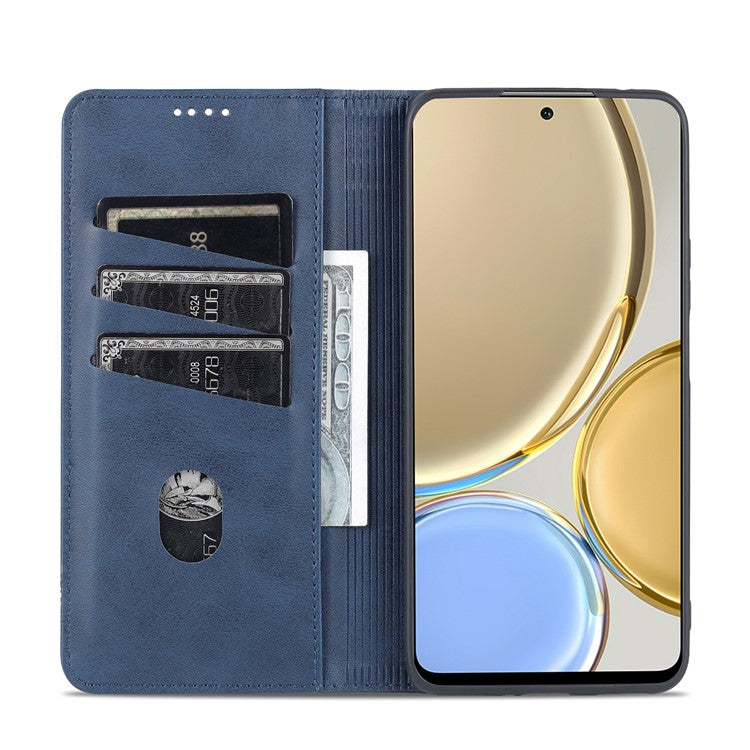 AZNS For Honor X30 / X9 5G / Magic 4 Lite 5G Magnetic Auto-absorbed Textured PU Leather Wallet Stand Protective Phone Case Cover - Blue