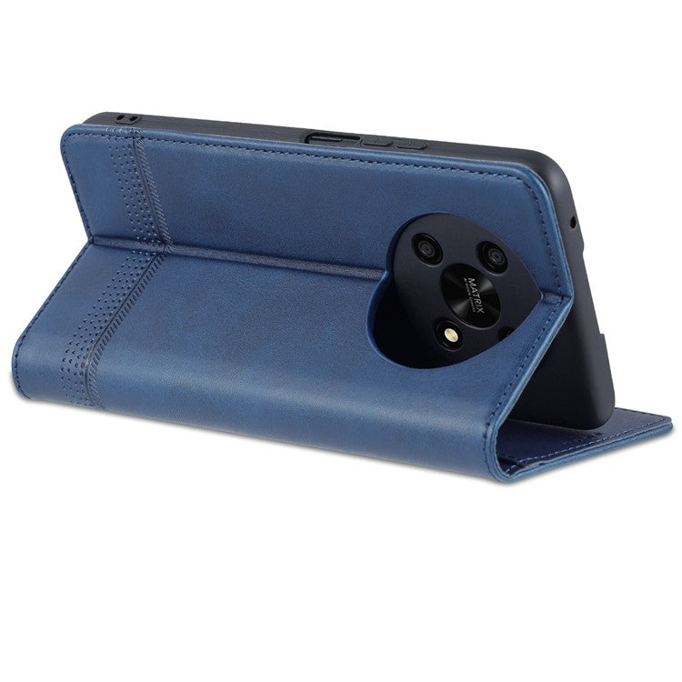 AZNS For Honor X30 / X9 5G / Magic 4 Lite 5G Magnetic Auto-absorbed Textured PU Leather Wallet Stand Protective Phone Case Cover - Blue