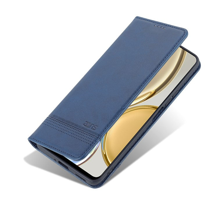 AZNS For Honor X30 / X9 5G / Magic 4 Lite 5G Magnetic Auto-absorbed Textured PU Leather Wallet Stand Protective Phone Case Cover - Blue
