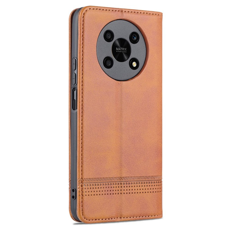 AZNS For Honor X30 / X9 5G / Magic 4 Lite 5G Magnetic Auto-absorbed Textured PU Leather Wallet Stand Protective Phone Case Cover - Brown