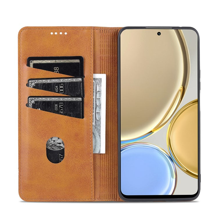 AZNS For Honor X30 / X9 5G / Magic 4 Lite 5G Magnetic Auto-absorbed Textured PU Leather Wallet Stand Protective Phone Case Cover - Brown